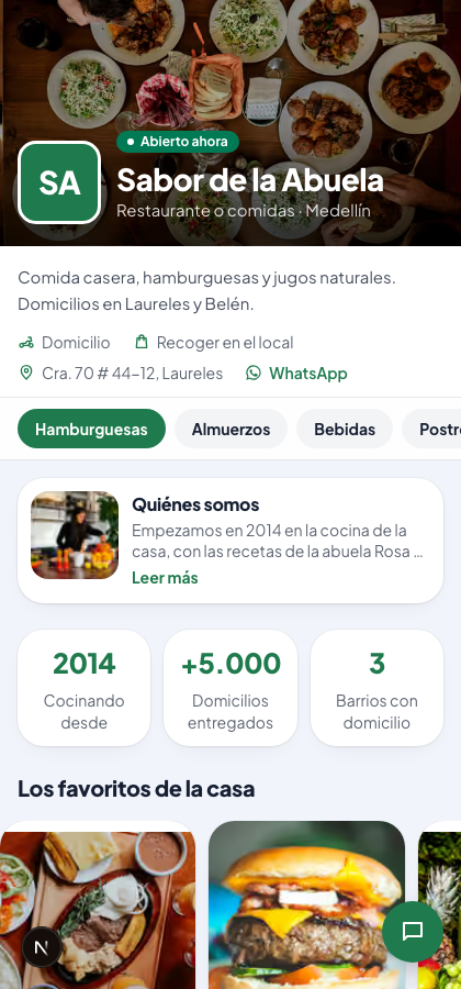 Tienda pública de Comercia en celular, con el asistente de ventas con IA abierto
